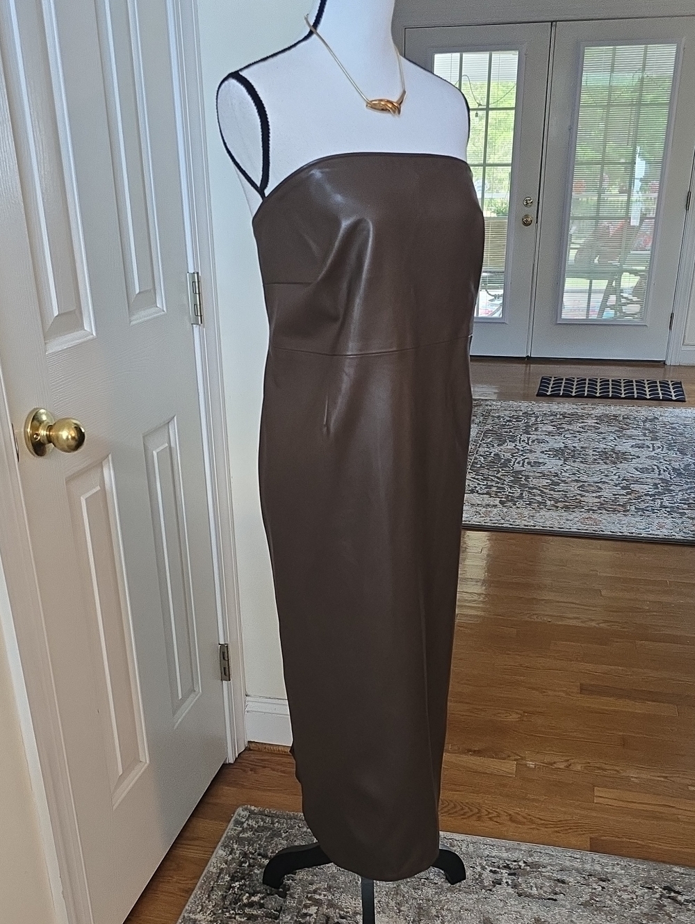 Ashley Graham Brand Women's Plus Size Brown Faux Leather Strapless Dress 20W - Picture 16 of 16